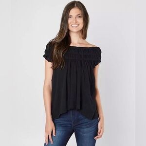 We the Free - Black Coconut Top. Smocked upper portion. Size: XS